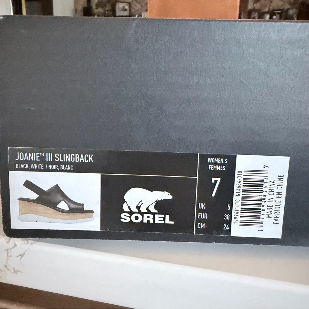 NIB Sorel Joanie III Slingback Leather Sandal | Black/White | Size 7 - Picture 12 of 12